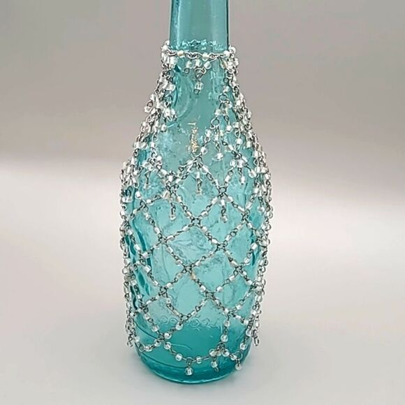Decorative Light Blue Bottle with Clear Beads - Picture 3 of 4